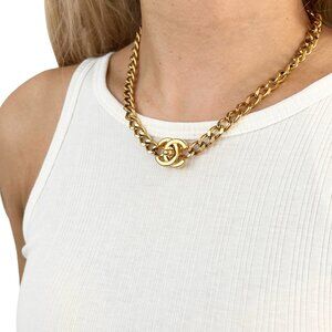 CHANEL Vintage 97P CC Mark Turnlock Chain Necklace Gold Metal Rank AB+ [103471]
